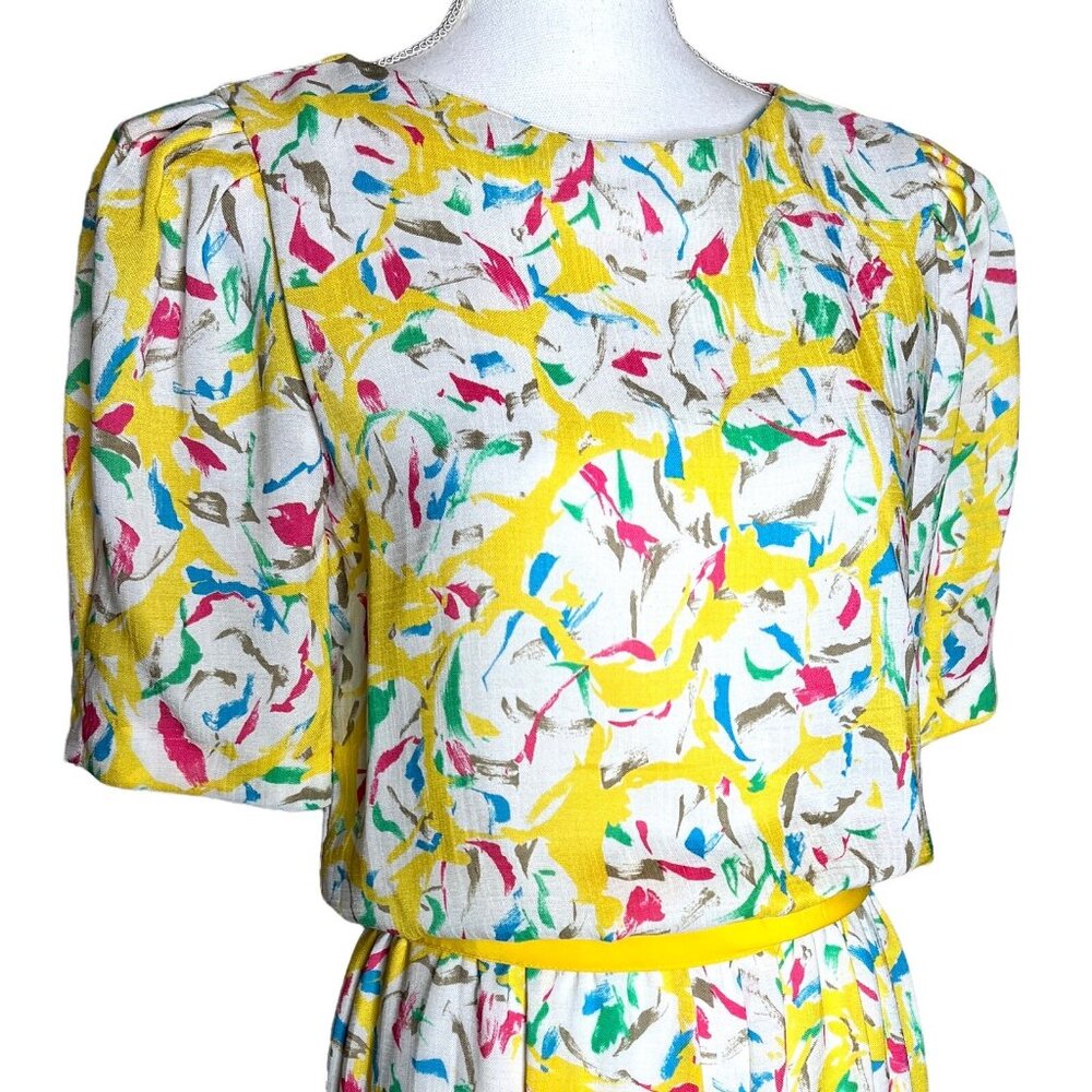 Vintage 70s L Rothschild San Francisco Medium Yellow Pastel Floral Blouson Maxi